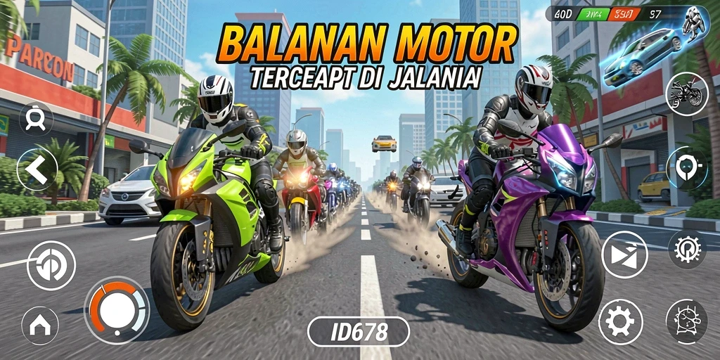 Gameplay seru dalam balapan motor yang mendebarkan.