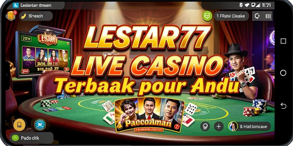 Screenshot gameplay LESTARI777 menunjukkan dealer langsung yang interaktif dan suasana kasino yang nyata.