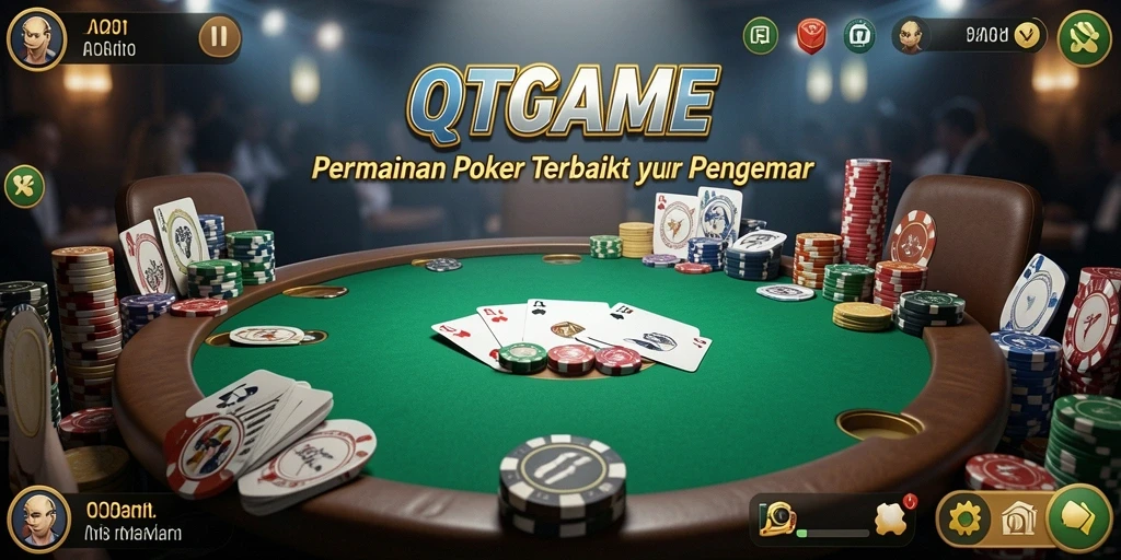 Tampilan gameplay Poker di QTGAME dengan suasana mendebarkan.